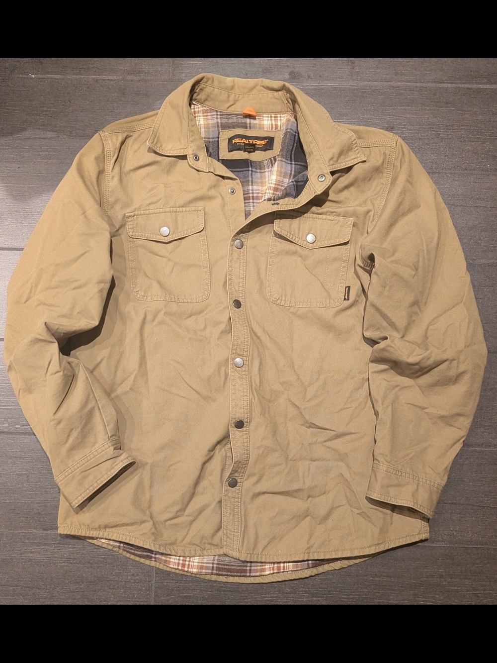 Realtree Tan Lightweight Shirt Jacket with Plaid Lining